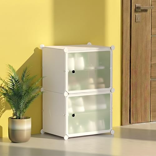 Image of ALOXE DIY Foldable Shoe Rack | 4 Layer Plastic Shoes Rack with Door Cover | Multipurpose Stand for Home & Entryway (White)