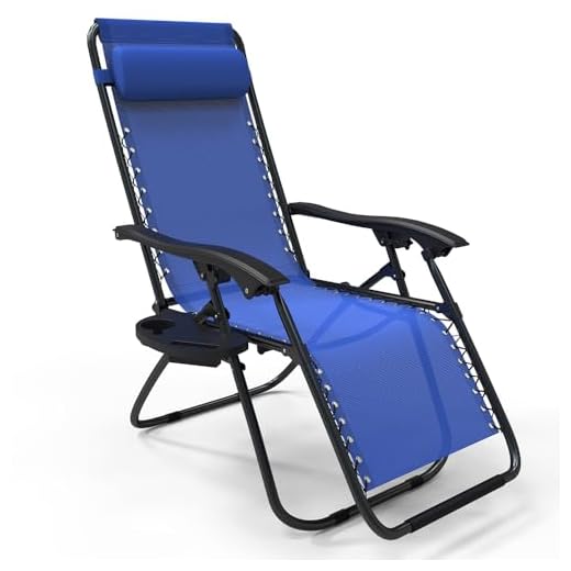 VOUNOT® Zero Gravity Chair, Deck Folding Recliner Sun Loungers Outdoor Chair with Cup and Phone Holder, Blue