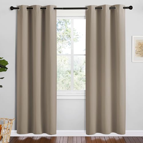 Image of NICETOWN Taupe Room Darkening Curtains for Kitchen, Set of 2, 42 inches Wide by 78 inches Long, Window Treatment Thermal Insulated Solid Grommet Room Darkening Curtains /Drapes for Bedroom