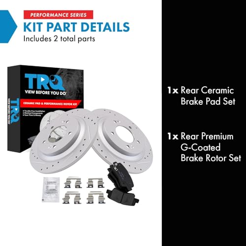 Image of TRQ Performance Rear Brake Pad and Rotor Set Ceramic G Coated Rotors Compatible with 2016-2017 Hyundai Azera 2015 Sonata 2014-2016 Kia Cadenza 2013-2016 Optima 2015 Soul EV