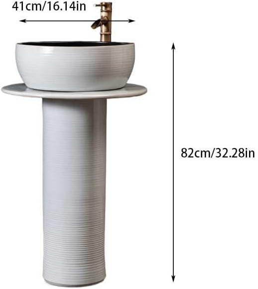 Modern Kitchen Sink Home Bathroom Pedestal Sink, Ceramic Pedestal Floor-Standing Sink Drop in Kitchen Sink