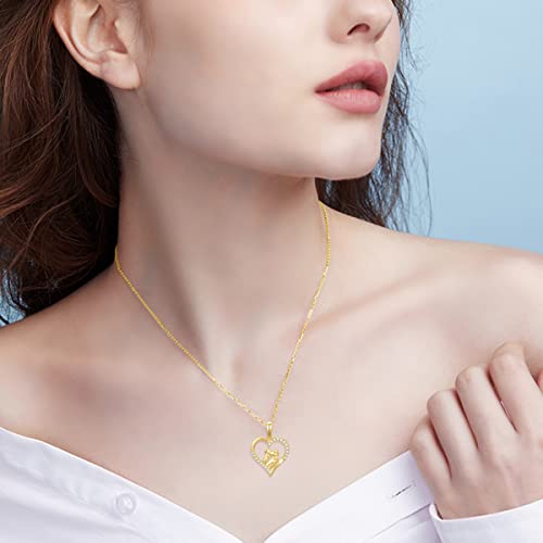 14K Solid Gold Mom Necklace for Women Mother and Daughter Love Heart Pendant Necklace Jewelry Gift for Mothers Day Birthday2