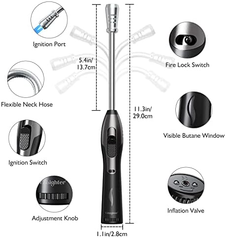 YZLighter Blow Torch Lighter,Windproof Fire Lighter Gas Refillable with Safe Lock,Visual Fuel Window Butane Flexible Jet Flame Lighter for Camping/Kitchen/BBQ/Candle Lighters (No Gas Included)
