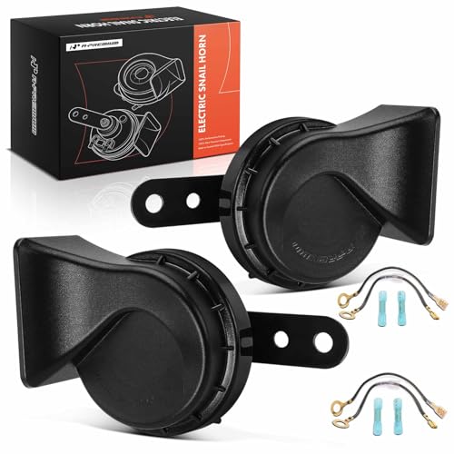 A-Premium 2 Pack Snail Horn High & Low Universal Electric Horns - 12V 110dB - Compatible with most Car, Trucks, Scooter, Motorcycles, Special Vehicles, 80mm