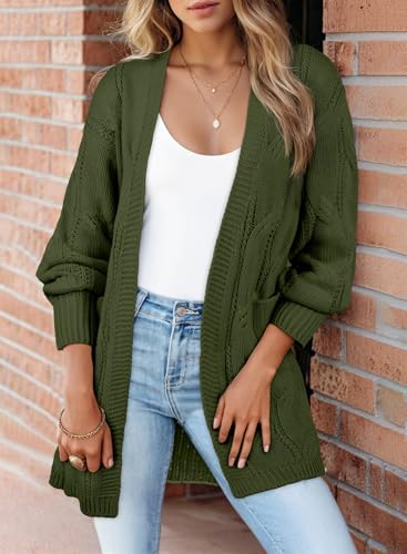 Image of SHEWIN Womens Open Front Long Sleeve Oversized Cardigan Sweaters Knit Coats with Pockrts