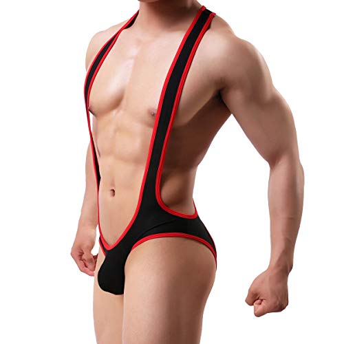 YUFEIDA Men's Jockstrap Leotard Underwear Jumpsuits Wrestling Singlet Bodysuit(Black S)