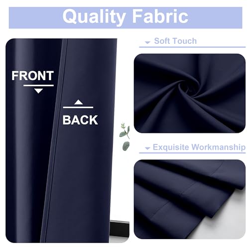 Simplebrand Ava Navy Blue Blackout Curtains for Bedroom 63 Inch Length 2 Panels, Solid Thermal Insulated Energy Saving Rod Pocket Window Treatment Curtains Blackout Drapes, W40 x L63 Inch, Navy Blue
