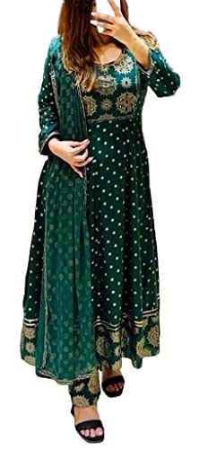 Image of ANNI DESIGNER Women's Cotton Blend Straight Kurta with Pant & Dupatta