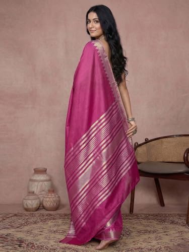 Image of Satrani Women's Cotton Silk Weaving Border Saree with Unstitched Blouse Piece