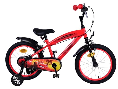 Vélo enfant 16 pouces Disney Cars rouge avec double frein à main pour garçon