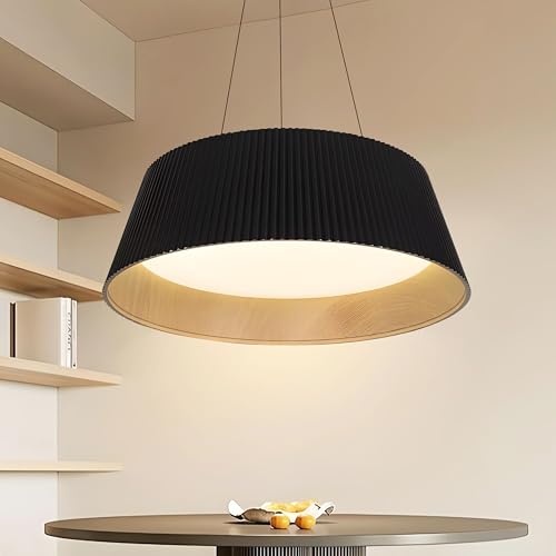 Image of Smartway Poncio Black 75W Drum Shape LED Ceiling Chandelier |45 cm Height Adjustable Pendant Light |3 Light Modes| Modern Decorative Hanging Light for Living Room & Office (Black)