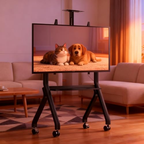 FRANREADER Heavy Duty Motorized Mobile TV Cart, 42-100 Inch LCD OLED Flat Curved Panel Screen TV or Smart Board, Load up to 264lbs,Design for Office Classroom Home 55"-100"