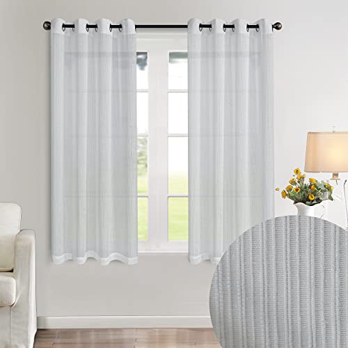 Gyrohome Voilage transparent à rayures blanches pour fenêtre de salon, chambre à coucher, terrasse, 1 panneau à œillets 99,1 x 119,4 cm Cover