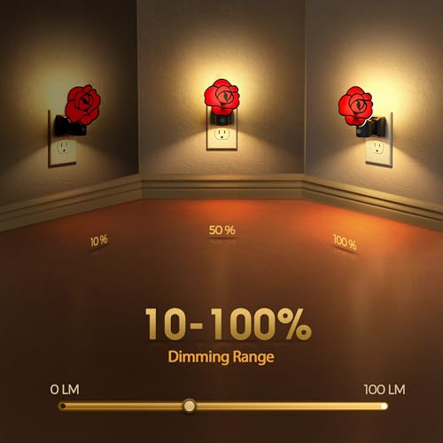 Image of Briignite Flower Night Light 1 Pack, Rose Night Lights Plug into Wall Dimmable, LED Nightlight with Dusk to Dawn Sensor, Adjustable Brightness, for Bathroom Bedroom Hallway, 3000K Warm White