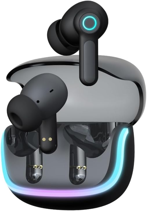 G07 Wireless Earbuds with RGB LED Light Gaming Earbuds with 40ms Low Latency Dual Game and Music Mode Earphones Wireless Headphones with 40 Hours Worktime IPX5 Waterproof (Black)