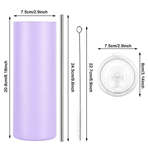 Lifecapido Stainless Steel Skinny Tumbler, 20 Oz Tumbler With Lid And Straw, Stainless Steel Tumbler, Insulated Slim Tumbler, Double Wall Vacuum Insulated Tumbler For Hot Cold Drinks, Light Purple #TOP6