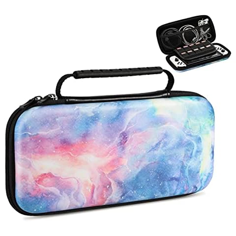 TiMOVO Carrying Case for Nintendo Switch OLED Model 2021 & Switch, Durable Hard Shell Game Storage Handbag Portable Travel Bag PU Pouch with Pocket for 10 Game Cards & Accessories, Dreamy Nebula Cover