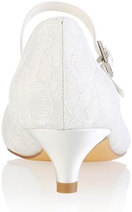 Emily Bridal 011-25 Women's Wedding Shoes Closed Toe 1.57 Inches Kitten Heel Lace Satin Pumps with Rhinestone Bridal Shoes (EU38/7.5 B(M) US, Ivory) | Image 3