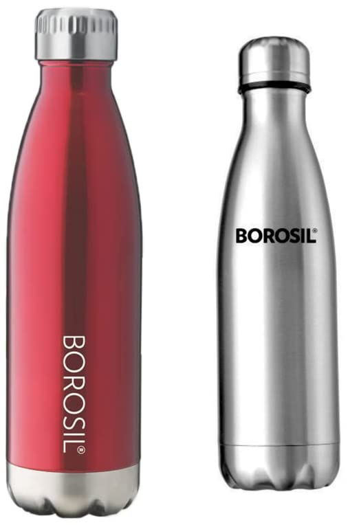 Image of Borosil Stainless Steel Hydra Bolt - Vacuum Insulated Flask Water Bottle, 1L,Pack of 1,Silver + Borosil - Stainless Steel Hydra Bolt Trans - Vacuum Insulated Flask Water Bottle, Red, 1L