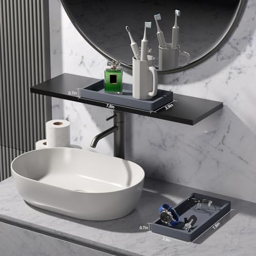 Image of BBK Bathroom Vanity Tray 7.8 in - 2 Pack(Small) Silicone Bathroom Tray for Counter, Perfume Key Trinket Ring Tray, Decor Soap Dispenser Countertop Tray for Kitchen Sink Organization (Gray)
