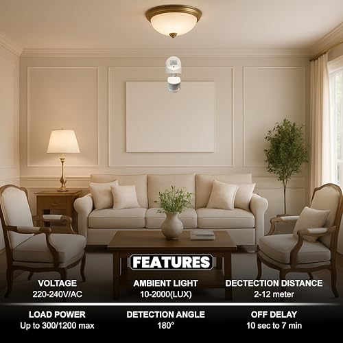 Image of Forus Infrared Motion Sensor, 360 Rotatable Ceiling-Mounted Auto On /Off Switch, Detection Range upto 12m, PIR Tech | Ideal for Entrance, Parking, Corridor, Store Room, Staircase | 3-Year Warranty-1PC