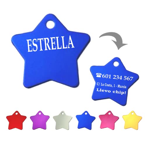 Ibera gifts - Hundemarke mit Gravur - Personalisierte Hundemarke in Sternform für kleine und mittelgroße Haustiere - Hundemarke personalisiert aus Aluminium