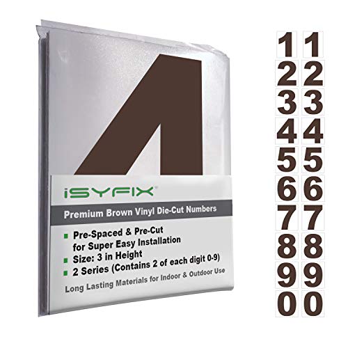 iSYFIX Brown Vinyl Numbers Stickers – 3 Inch Self Adhesive (2 Sets)- Premium Decal Die Cut and Pre-Spaced for Mailbox, Signs, Window, Door, Cars, Trucks, Homes, Address Numbers, Indoor or Outdoor
