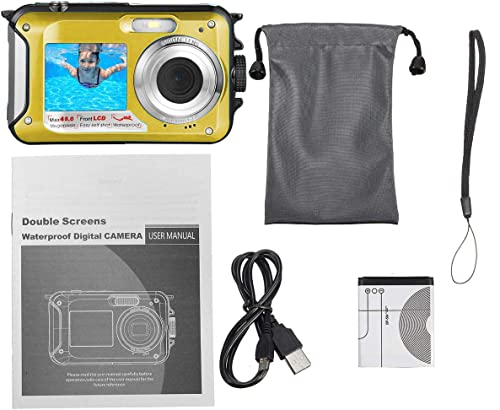 Edealz 48Mp Megapixel Waterproof Digital Camera Full Hd 1080P Dual Display For Underwater Photo And Video Recording With Led Flash Light For Adults And Kids (Yellow) #TOP6