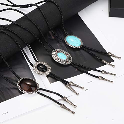 Thunaraz 4Pcs Bolo Tie for Men Leather Necktie Handmade Round Shape Bolo Tie Halloween Costume Accessories Necktie