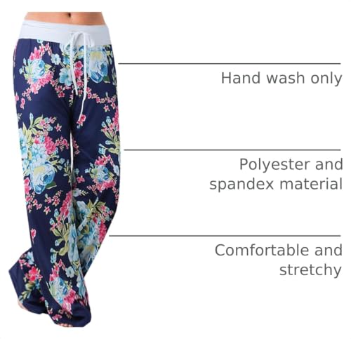 Image of iChunhua Women's Comfy Stretch Floral Print Drawstring Palazzo Wide Leg Lounge Pant