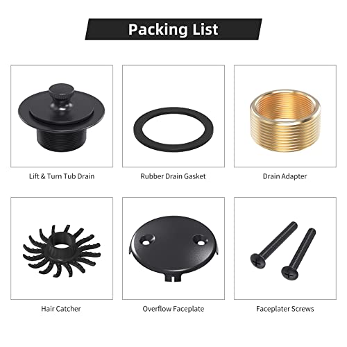 Matte Black Tub Drain And Overflow Kit, Universal All Metal Lift & Turn Bathtub Drain Kit With Fine/Coarse Thread #TOP6