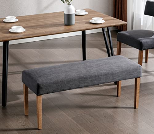 Vescasa Charcoal Linen Upholstered Dining Bench With Natural Wood Legs, 44.5" W Entryway Farmhouse Padded Bench For Dining Room, End Of Bed, Kitchen, Living Room, 1 Pc #TOP1