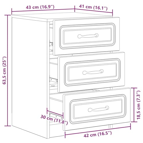 Table de chevet chêne Sonoma avec 3 tiroirs | Commode bois moderne et table d'appoint de nuit