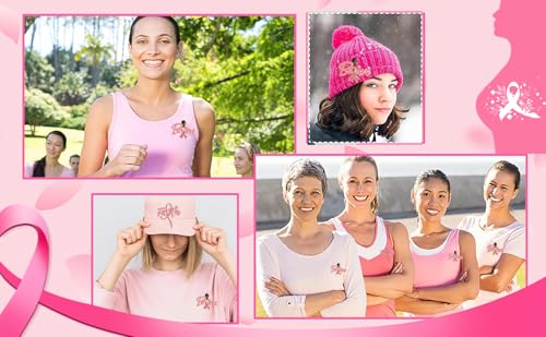Image of Breast Cancer Awareness Pink Rhinestone Ribbon Pin - Faith Believe Women's Brooch, Survivor Lapel Pin for Cancer Month - Merchandise Accessories Decor