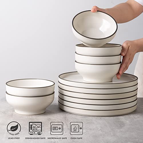 Leratio Ceramic Bowls Set Of 6,26 Ounce Bowls For Kitchen, Cereal, Salad, Pasta, Soup, Dessert Etc, Oven & Dishwasher & Microwave Safe,Scratch Resistant,Reactive Matte White With Rim #TOP2