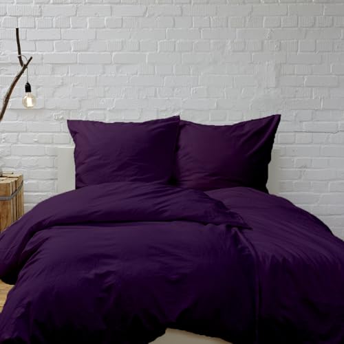Hans-Textil-Shop Bettwäsche Lila 140x200 cm Baumwolle – lilafarbene Bettwäsche Uni 100% Baumwolle mit Reißverschluss, Stoff schadstoffgeprüft, Bettbezug + Kissenbezug 70x90 cm, waschbar bis 30 °C