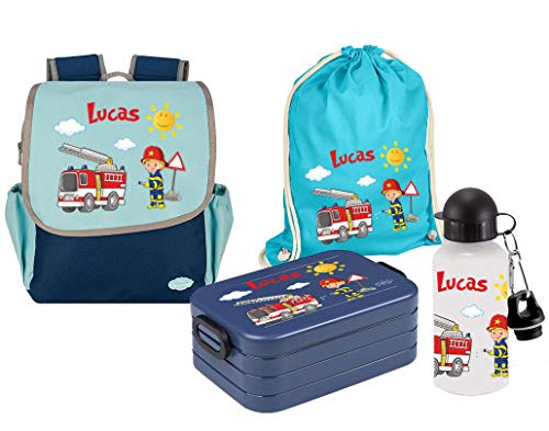 Mein Zwergenland Set van 4 kleuterschoolrugzak met lunchbox en gymtas Happy Knirps Next met naam blauw, Brandweer, SET 4… - Afbeelding 7