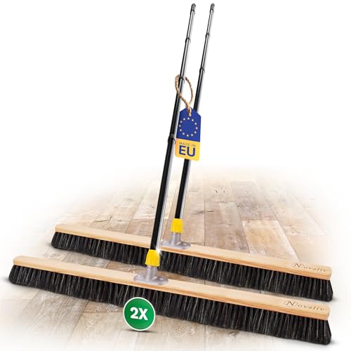 Novaliv Escoba grande 2 x 100 cm con mango cerdas mezcla de pelo escoba fina ideal como escoba de taller con mango, escoba industrial, escoba para el hogar, escoba de habitación, escoba grande