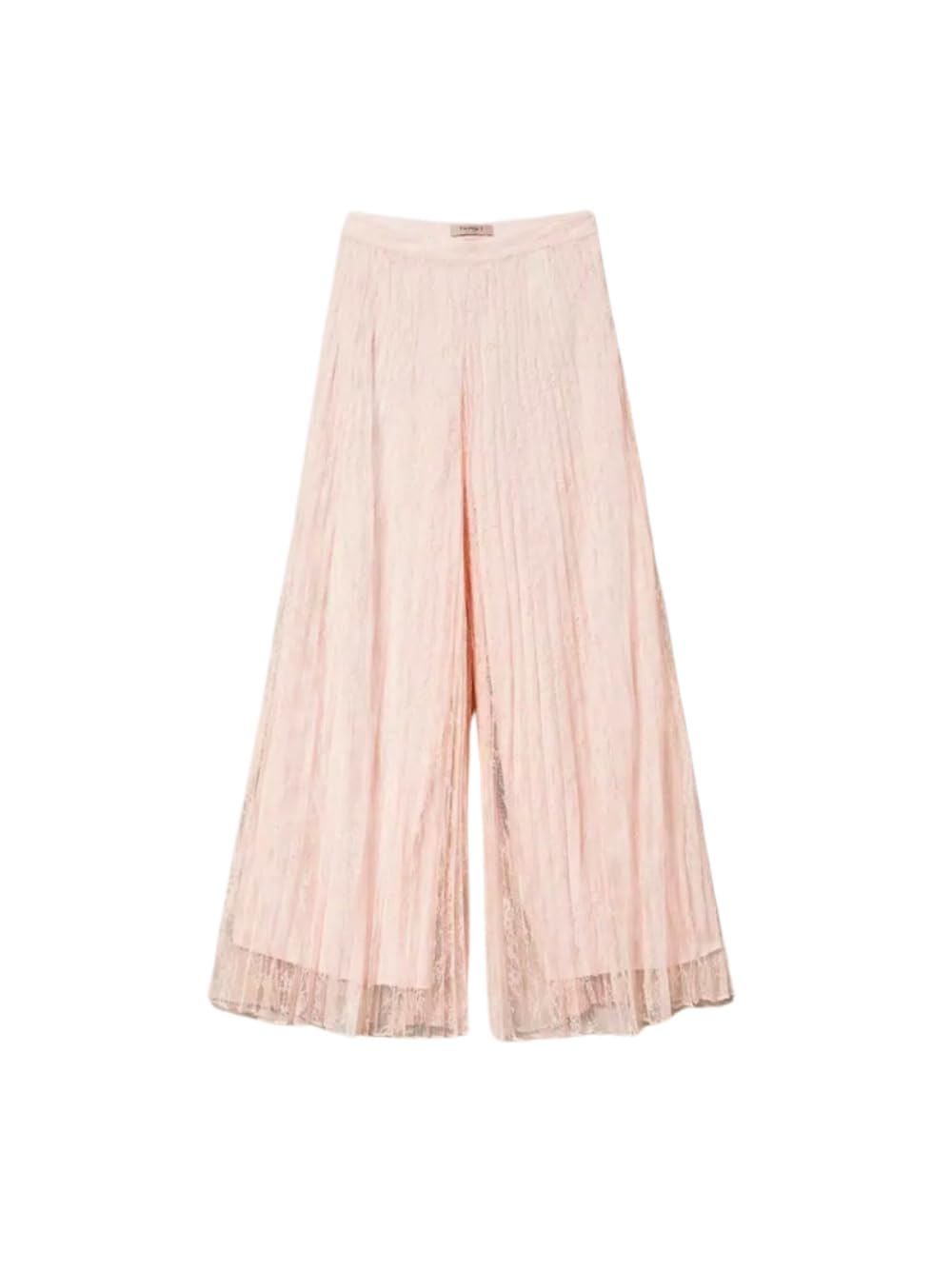 Twinset - Pantalones Twinset tipo Palazzo de encaje, plisado con suelos, cierre con cremallera en el lado, forro de Georgette, pierna ancha, color rosa Cupcake
