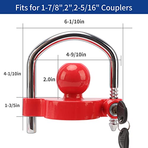 Metoware Straight Trailer Coupler 2“Ball And 3” Channel Width Channel Plus Trailer Coupler Lock Universal Adjustable Heavy-Duty Steel Trailer Hitch Lock #TOP3