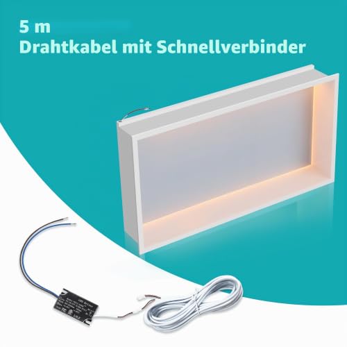 FTL Wandnische Dusche mit LED Weiß,Duschnische mit 3000K Warmweiss Beleuchtung(Nicht Dimmbar) 60x30cm,304 Edelstahl LED Wandnische Badezimmer Keine Fliesen Erforderlich