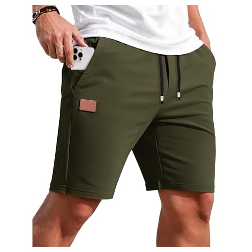 TARAINYA Short Sport Homme Zippées Running Coton Cordon de Serrage Casual Shorts avec Poches Vert Militaire L