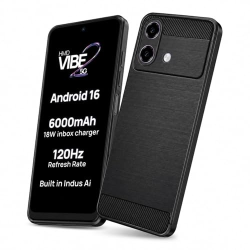 CaseYara Carbon Fiber Armor Back Cover for HMD Vibe 2 5G | Vibe 2 5G | Hybrid Shockproof Rugged Protection | Matte Finish Soft Flexible TPU Case (Black)