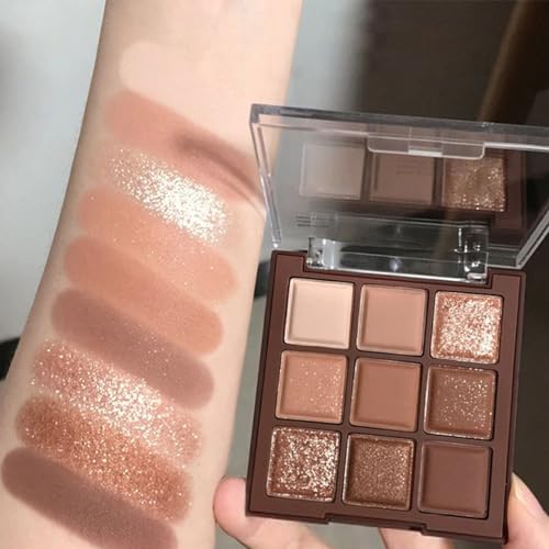 Erinde Paleta de sombras de 9 cores, paleta de sombra fosca com glitter, altamente pigmentada, à prova d'água, longa duração, palete de maquiagem de sombra nude natural neutro, marrom chocolate Erinde Paleta de sombras de 9 cores, paleta de sombra fosca com glitter, altamente pigmentada, à prova d'água, longa duração, palete de maquiagem de sombra nude natural neutro, marrom chocolate - Imagem 2