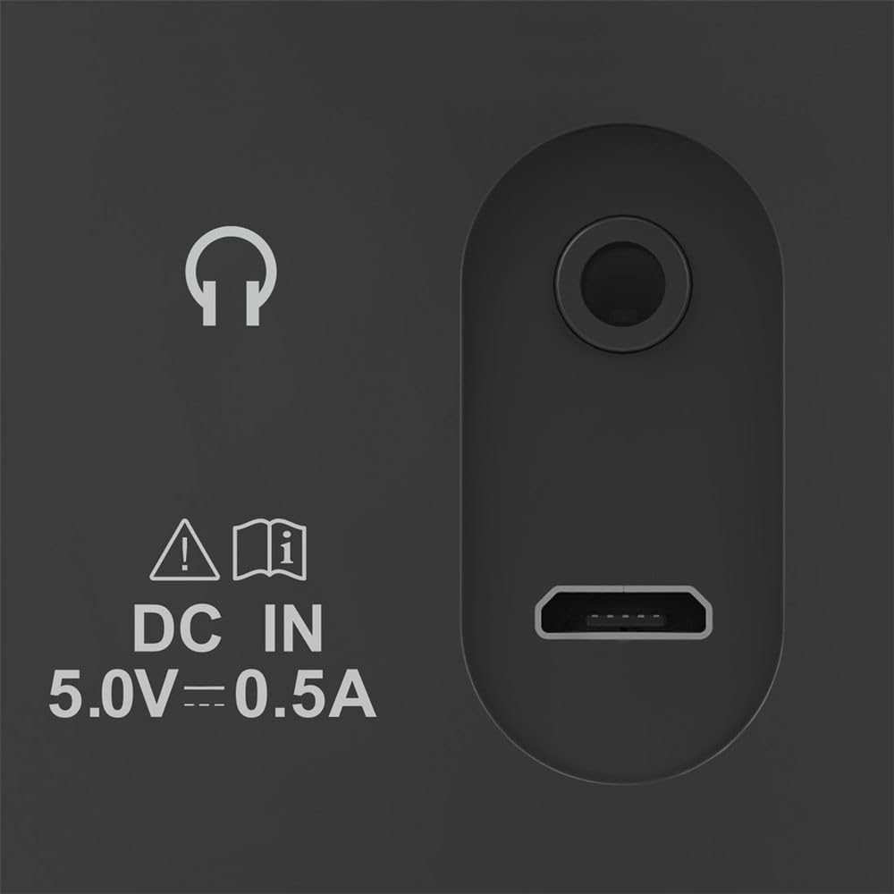 Close-up of the back panel of the Hama Digital Radio DR7 USB, showing the headphone jack, DC IN 5.0V-0.5A port, and USB port.