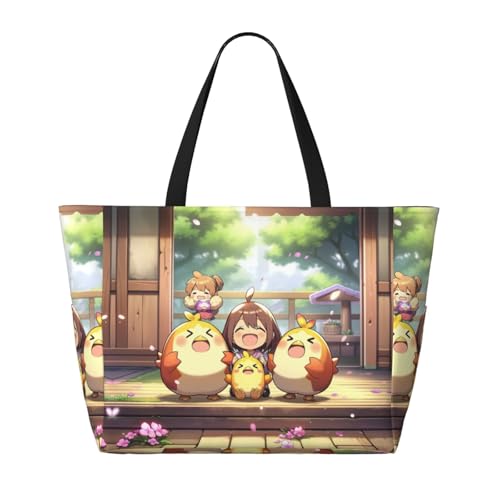 BackYard Chickens Print Large Capacity Foldable Washable Zipper Beach Travel Tote Bag ShoppingBag2