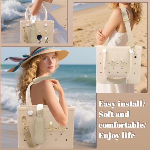 Image of LBU Strap for Bogg Bag Accessories with Handle Wrap, Detachable Shoulder Pad, 2Pcs Key Holders Adjustable Crossbody Shoulder Strap Wrap for XL /Medium /Small Rubber Tote Beach Bog Bags (Light Gold)
