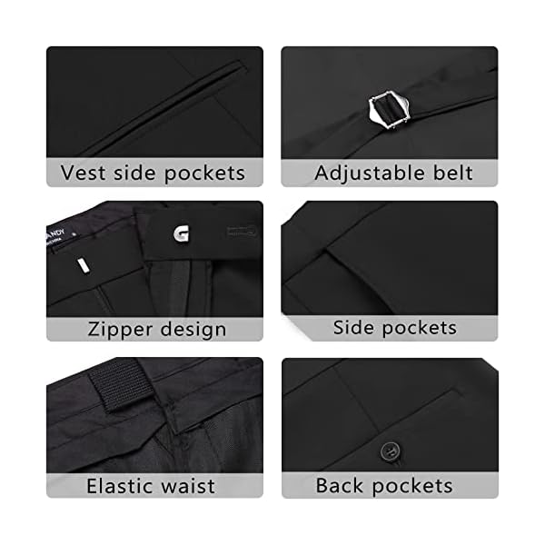 COOFANDY Men's 3 Piece Slim Fit Suit Set One Button Jacket Blazer Vest Pants Set Wedding Formal Prom Tuxedo Suits, Black, X-Large - Image 5