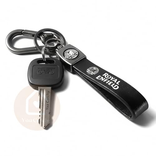 Image of Yaa Catchy Premium Leather & Metal Keychain And Keyring Compatible With Royal Enfield (Black)