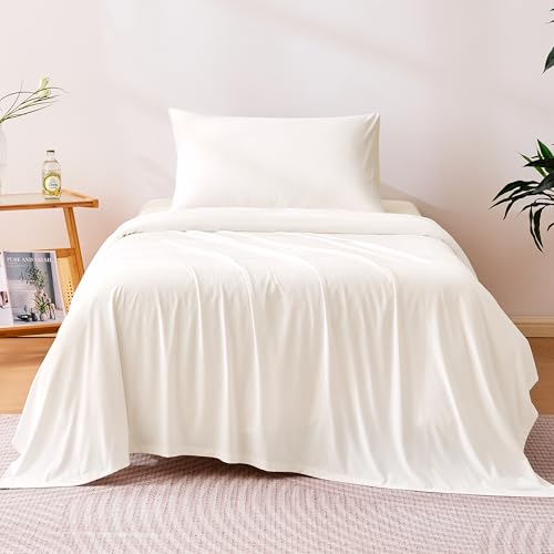 Amazon Basics Cooling Sheets 3-Piece Twin, 15' Deep Pocket (White)